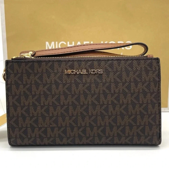 Michael Kors Large Double Zip Wallet Wristlet Brown - Picture 3 of 7